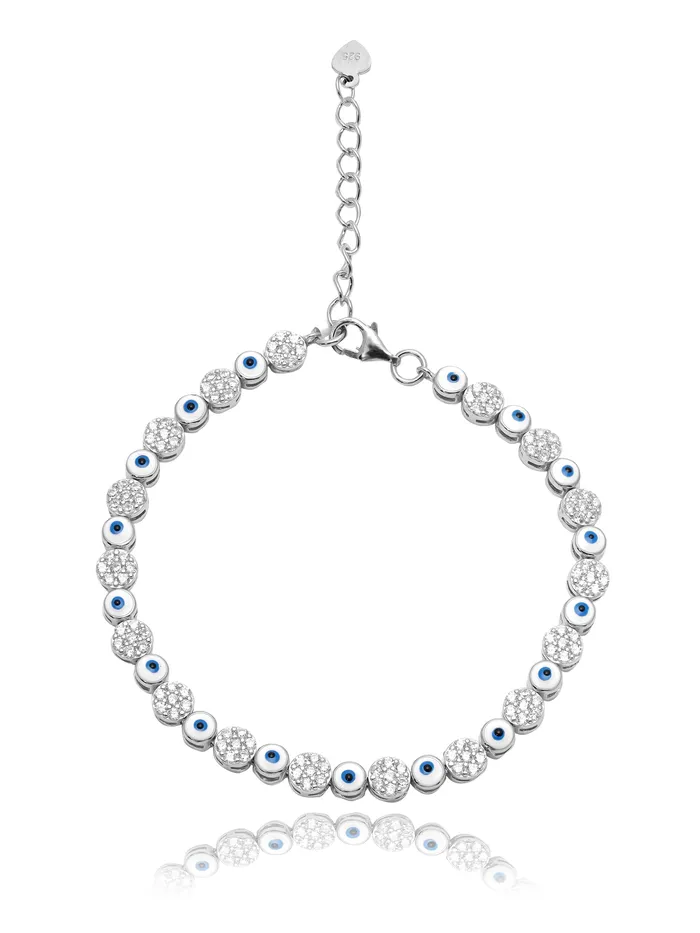 White Evil Eye With Cubic Zirconia Pure Silver Bracelet Curio Cottage Bracelets White Evil Eye With Cubic Zirconia Pure Silver Bracelet Curio Cottage Bracelets