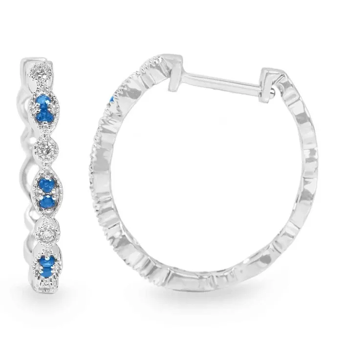 AUTHENTIC GEM IMPORTS Earrings 14KW 09 Cttw Sapphire and 08 Cttw Diamond Illusion Set Hoop Earrings AUTHENTIC GEM IMPORTS Earrings 14KW 09 Cttw Sapphire and 08 Cttw Diamond Illusion Set Hoop Earrings