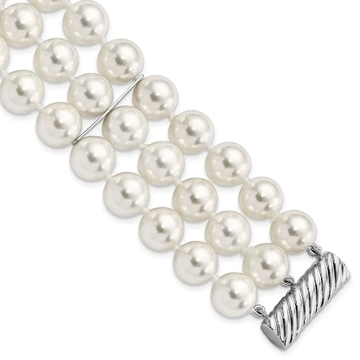 Bracelets Sterling S Majestik Rhpl 3 Row 1011mm Wht Imitat Shell Pearl BraceletWBCQMJB310W75 WB Choice Jewelry Bracelets Sterling S Majestik Rhpl 3 Row 1011mm Wht Imitat Shell Pearl BraceletWBCQMJB310W75 WB Choice Jewelry