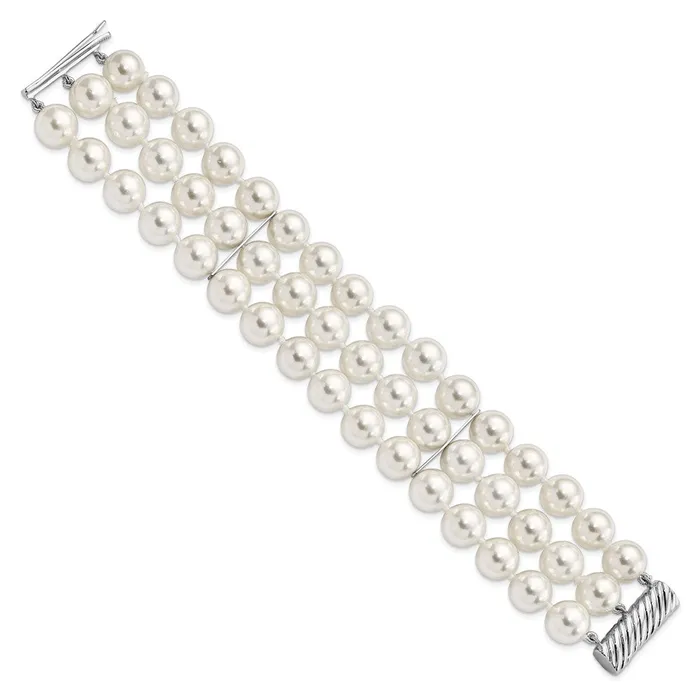 Bracelets Sterling S Majestik Rhpl 3 Row 1011mm Wht Imitat Shell Pearl BraceletWBCQMJB310W75 WB Choice Jewelry Bracelets Sterling S Majestik Rhpl 3 Row 1011mm Wht Imitat Shell Pearl BraceletWBCQMJB310W75 WB Choice Jewelry