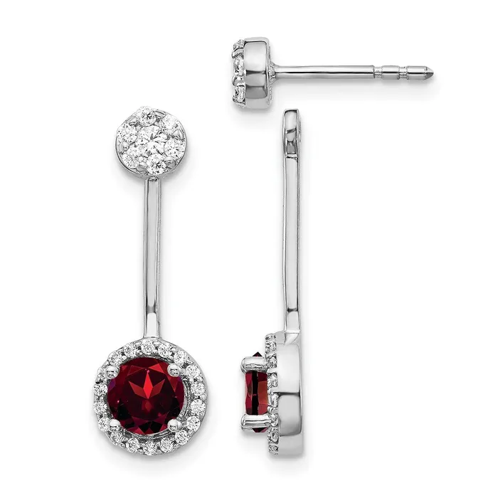 Earrings 14k White Gold DiamondGarnet FrontBack EarringsWBCEM4210GA033WA WB Choice Jewelry