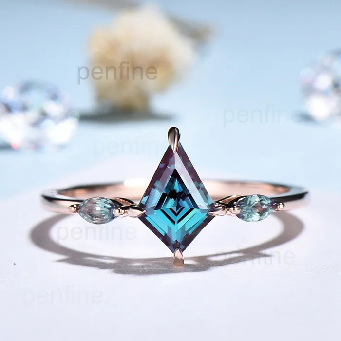 Marquise Alexandrite Band Unique Vintage Alexandrite Engagement Ring Kite Cut Delicate Simple Anniversary Ring For Women PENFINE Rings
