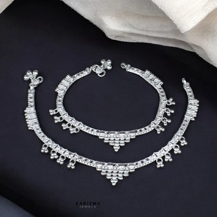 Real Sterling Silver Indian women party wear amazing Anklets Ankle Pair 103 Karizma Jewels Rings