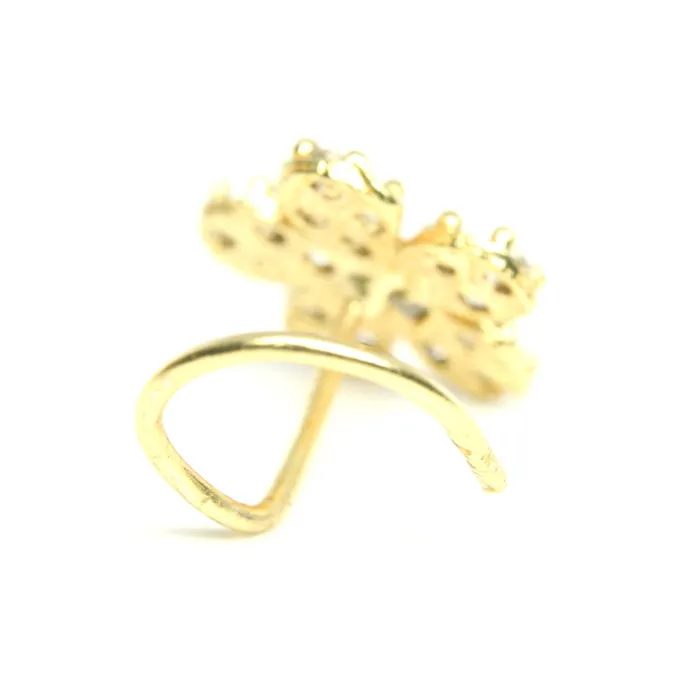 Rings Karizma Jewels 2pc Set Gold Plated Cute Indian Floral Style Nose Stud CZ Twisted nose ring