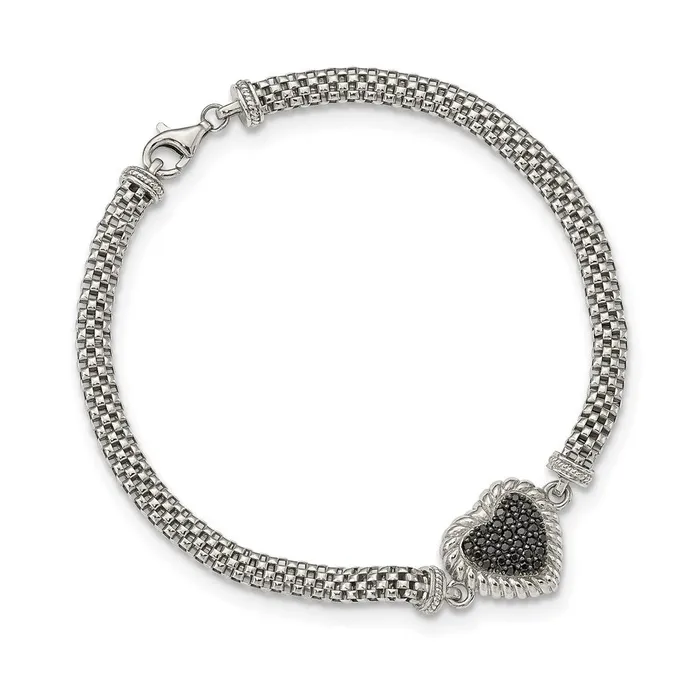 Sterling Silver Black Sapphire Heart Mesh Link BraceletWBCQG537875 WB Choice Jewelry Bracelets