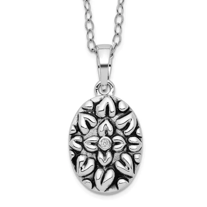 Sterling Silver CZ Antiqued Flower Ash Holder 18in NecklaceWBCQSX534 WB Choice Jewelry Necklaces
