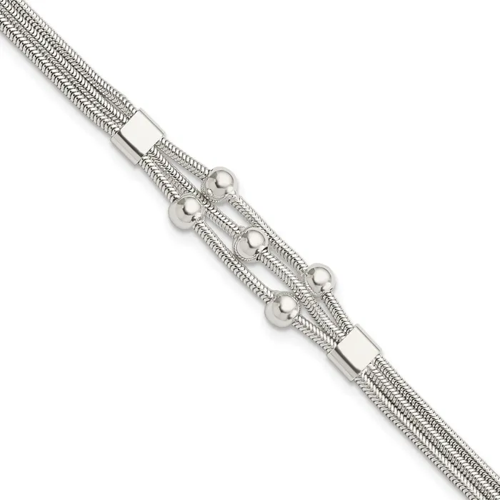 Sterling Silver Polished Beaded 3strand w 1in ext BraceletWBCQG5880725 WB Choice Jewelry Bracelets Sterling Silver Polished Beaded 3strand w 1in ext BraceletWBCQG5880725 WB Choice Jewelry Bracelets