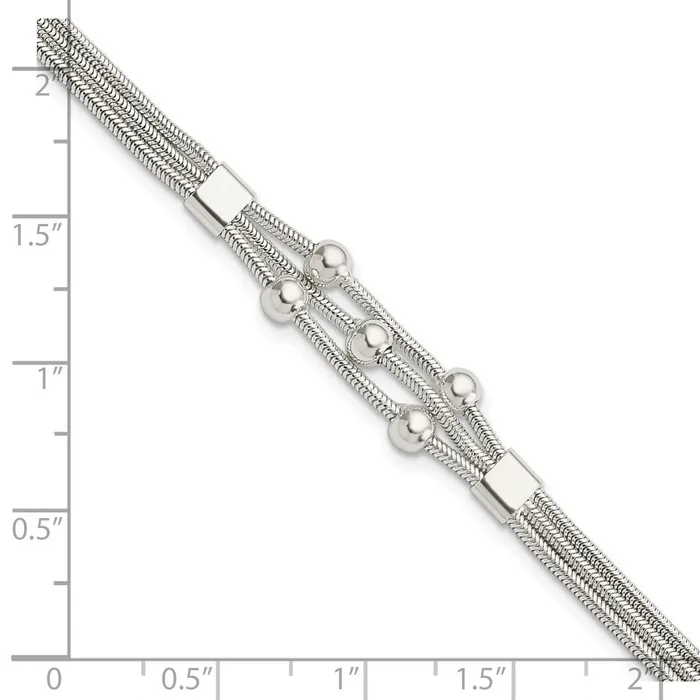 Sterling Silver Polished Beaded 3strand w 1in ext BraceletWBCQG5880725 WB Choice Jewelry Bracelets Sterling Silver Polished Beaded 3strand w 1in ext BraceletWBCQG5880725 WB Choice Jewelry Bracelets