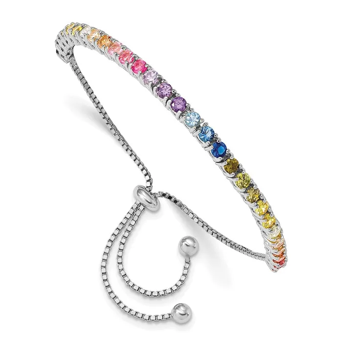 WB Choice Jewelry Bracelets Sterling Silver Rhodiumplated 3mm Colorful CZ Adjustable Bolo BraceletWBCQG5659 WB Choice Jewelry Bracelets Sterling Silver Rhodiumplated 3mm Colorful CZ Adjustable Bolo BraceletWBCQG5659