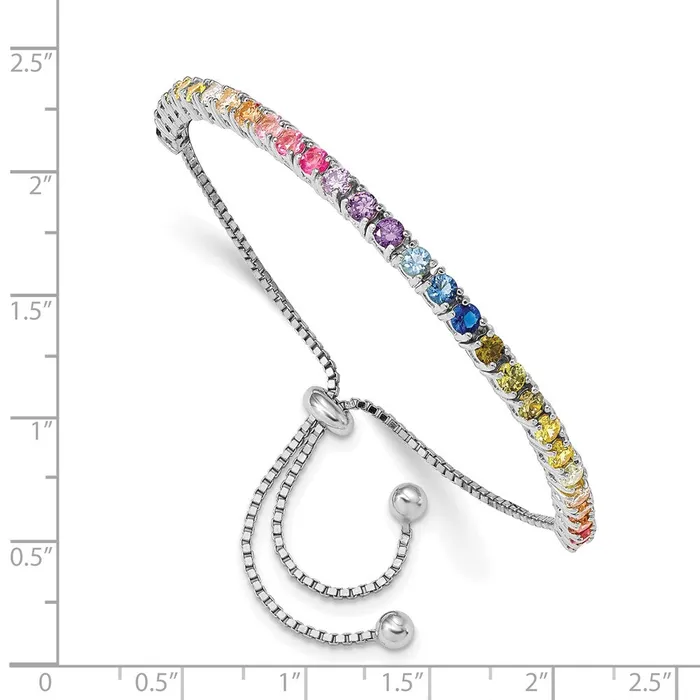 WB Choice Jewelry Bracelets Sterling Silver Rhodiumplated 3mm Colorful CZ Adjustable Bolo BraceletWBCQG5659 WB Choice Jewelry Bracelets Sterling Silver Rhodiumplated 3mm Colorful CZ Adjustable Bolo BraceletWBCQG5659