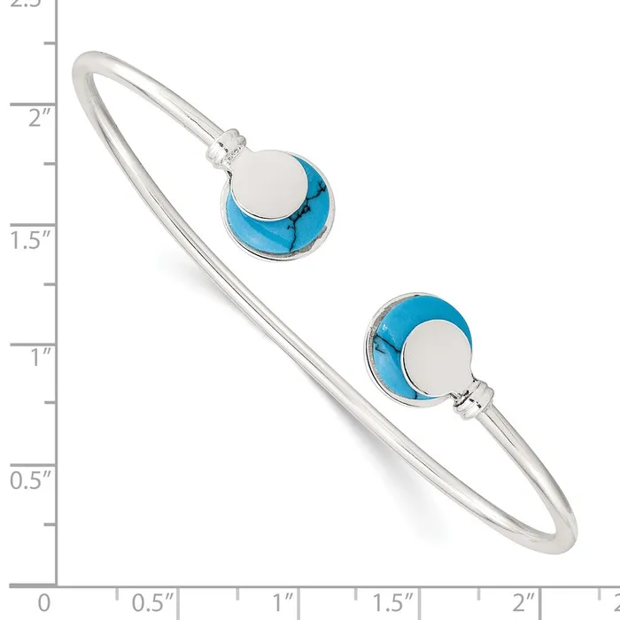 WB Choice Jewelry Rings Sterling Silver Polished Reconstituted Turquoise Flexible Cuff BangleWBCQB1382