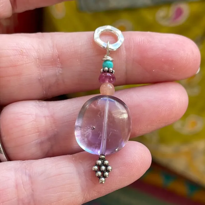 Ametrine Pendant Peach Moonstone Ruby and Turquoise Sterling Silver Handmade Vintage Paris Jewelry Necklaces