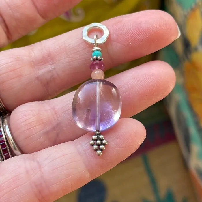Ametrine Pendant Peach Moonstone Ruby and Turquoise Sterling Silver Handmade Vintage Paris Jewelry Necklaces
