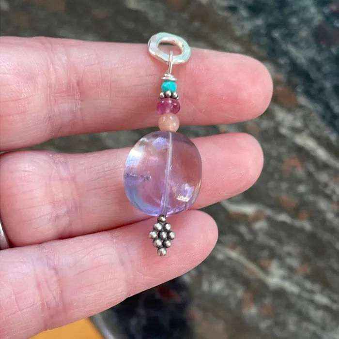 Ametrine Pendant Peach Moonstone Ruby and Turquoise Sterling Silver Handmade Vintage Paris Jewelry Necklaces