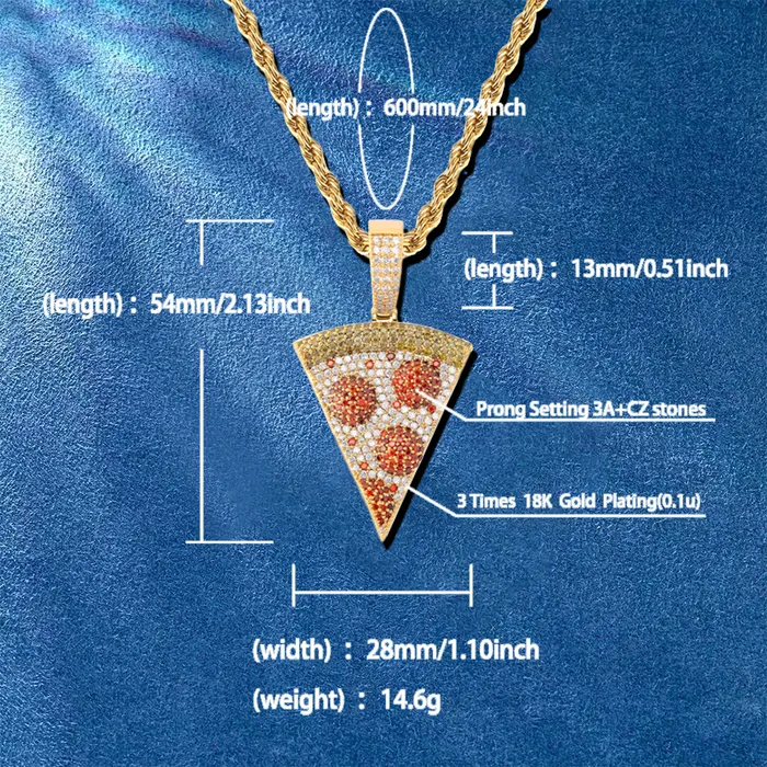 IceZeusShop Necklaces Hip Hop Iced Out Cheese Pizza Design Pendant