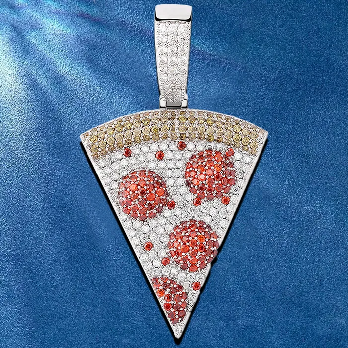 IceZeusShop Necklaces Hip Hop Iced Out Cheese Pizza Design Pendant