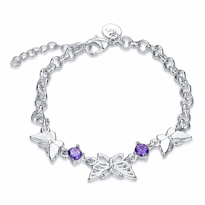 Purple CZ Butterfly Bracelets in Sterling Silver AliExpress Earrings