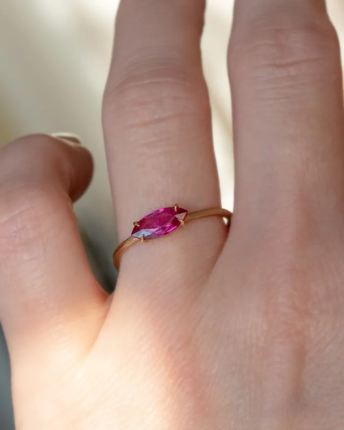 Rings Albrecht Jewellery Marquise Cut Natural Ruby Solitaire Engagement Ring 14K Gold
