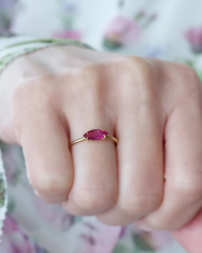 Rings Albrecht Jewellery Marquise Cut Natural Ruby Solitaire Engagement Ring 14K Gold