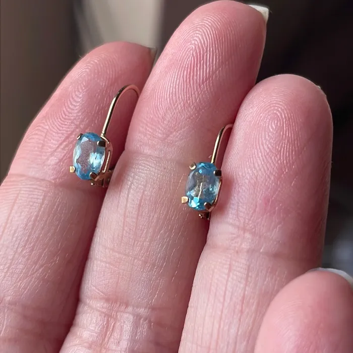 Vintage Paris Jewelry Earrings Blue Topaz Leverback Earrings 10k Gold Vintage
