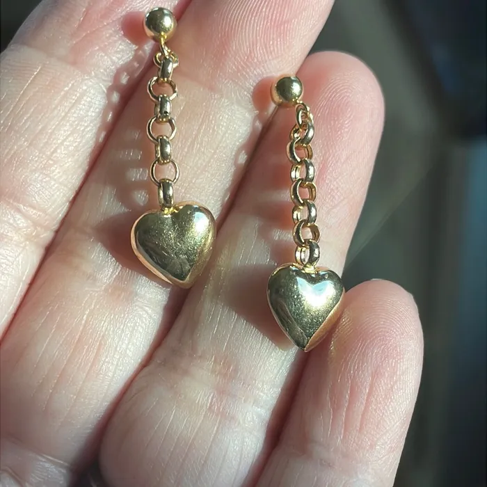 Vintage Paris Jewelry Earrings Puffy Heart Drop Earrings 14k Gold Vintage Vintage Paris Jewelry Earrings Puffy Heart Drop Earrings 14k Gold Vintage