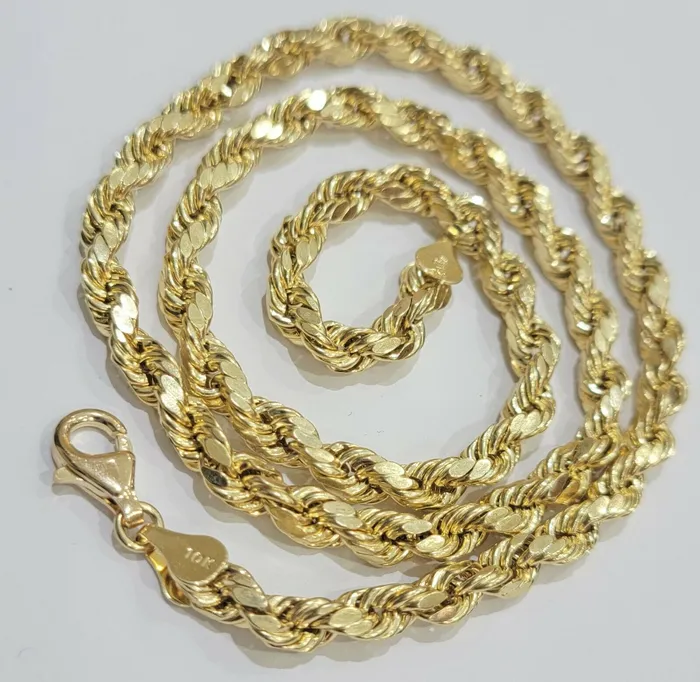 10k Gold Rope chain 6mm 26 Inch Real 10kt Yellow Gold Necklace Diamond Cuts Gold and Diamond Necklaces 10k Gold Rope chain 6mm 26 Inch Real 10kt Yellow Gold Necklace Diamond Cuts Gold and Diamond Necklaces