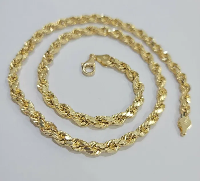 10k Gold Rope chain 6mm 26 Inch Real 10kt Yellow Gold Necklace Diamond Cuts Gold and Diamond Necklaces