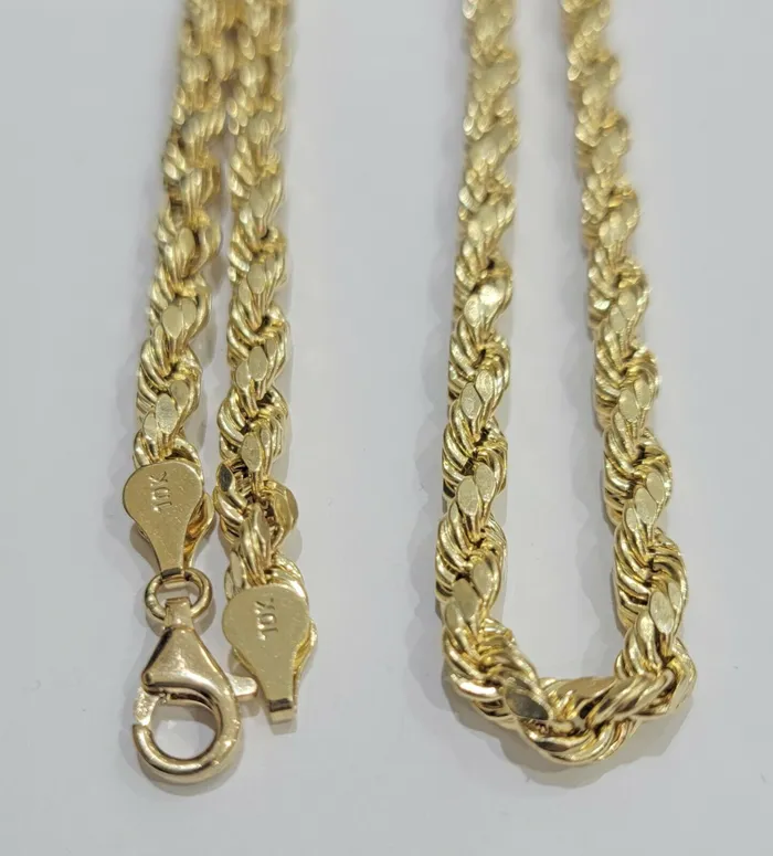 10k Gold Rope chain 6mm 26 Inch Real 10kt Yellow Gold Necklace Diamond Cuts Gold and Diamond Necklaces