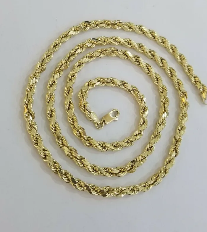10k Solid Rope Chain Real 10K Yellow Gold Necklace Diamond Cut 4mm 20 Men Women Gold and Diamond Necklaces 10k Solid Rope Chain Real 10K Yellow Gold Necklace Diamond Cut 4mm 20 Men Women Gold and Diamond Necklaces