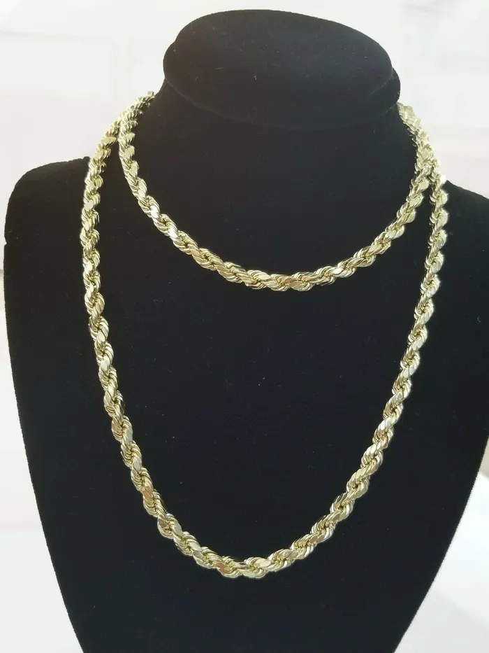 10k Solid Rope Chain Real 10K Yellow Gold Necklace Diamond Cut 4mm 20 Men Women Gold and Diamond Necklaces