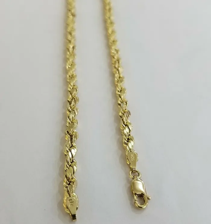 10k Solid Rope Chain Real 10K Yellow Gold Necklace Diamond Cut 4mm 20 Men Women Gold and Diamond Necklaces