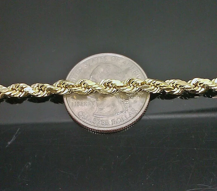 10k Solid Rope Chain Real 10K Yellow Gold Necklace Diamond Cut 4mm 20 Men Women Gold and Diamond Necklaces