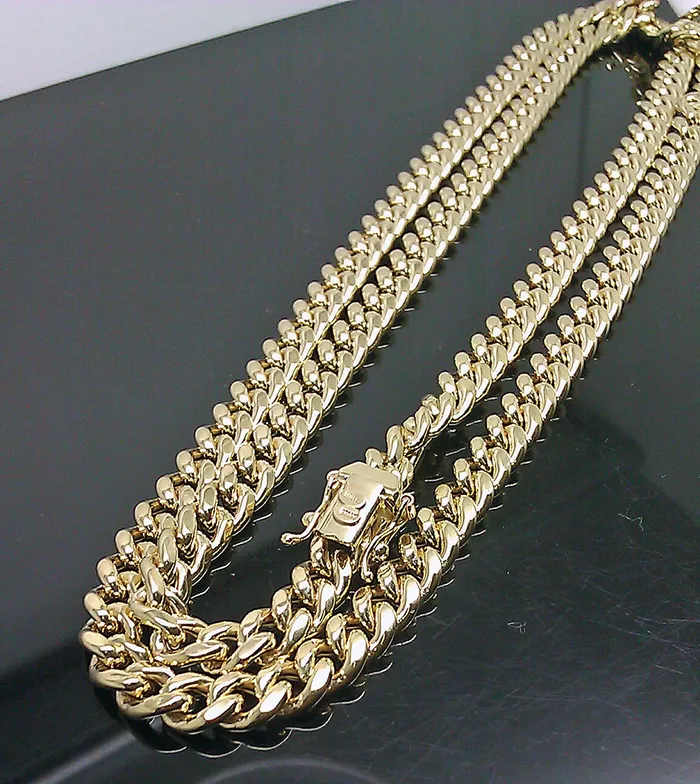 10k Yellow Gold Men 85 mm Real Miami Cuban Chain Necklace Box Lock 21 inch Gold and Diamond Necklaces 10k Yellow Gold Men 85 mm Real Miami Cuban Chain Necklace Box Lock 21 inch Gold and Diamond Necklaces
