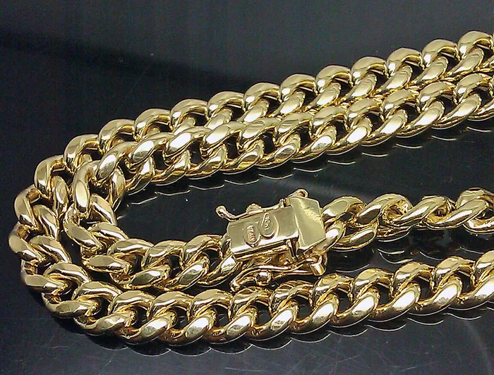 10k Yellow Gold Men 85 mm Real Miami Cuban Chain Necklace Box Lock 21 inch Gold and Diamond Necklaces