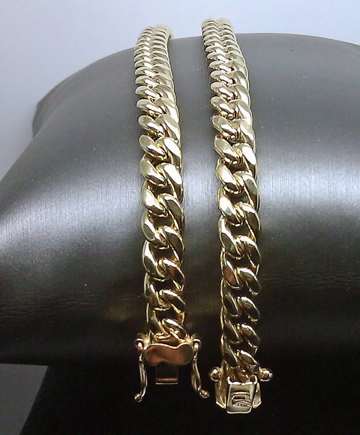 10k Yellow Gold Men 85 mm Real Miami Cuban Chain Necklace Box Lock 21 inch Gold and Diamond Necklaces