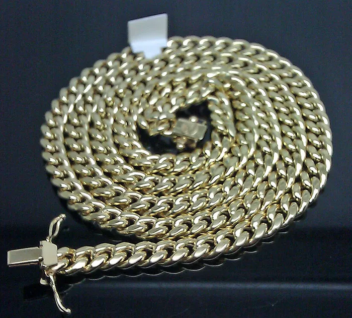 10k Yellow Gold Men 85 mm Real Miami Cuban Chain Necklace Box Lock 21 inch Gold and Diamond Necklaces