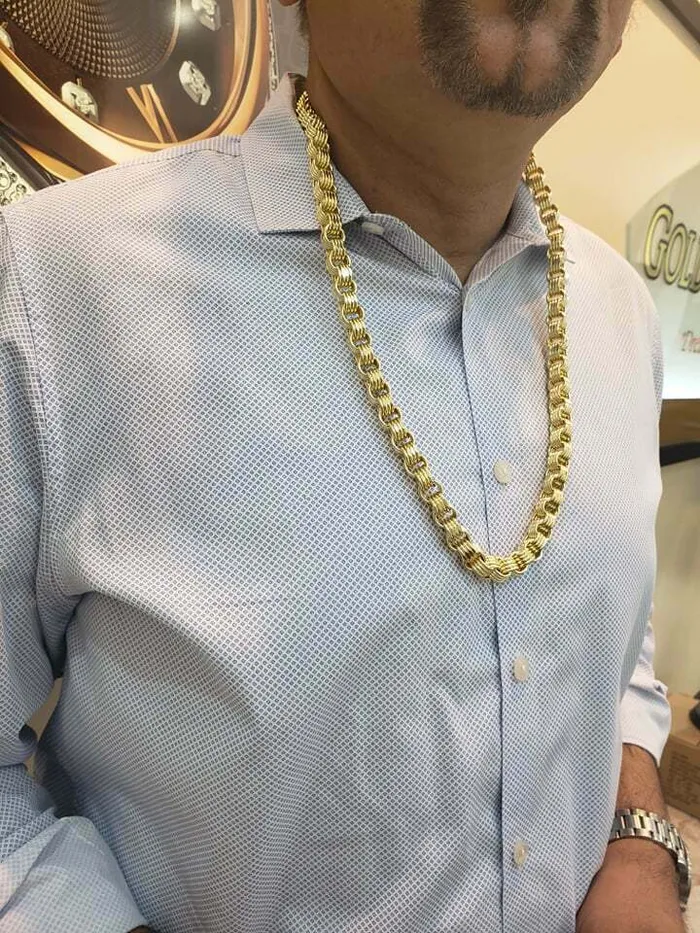 10K Yellow Gold Men Necklace Byzantine Chain 28 Inch 10MM Gold and Diamond Necklaces