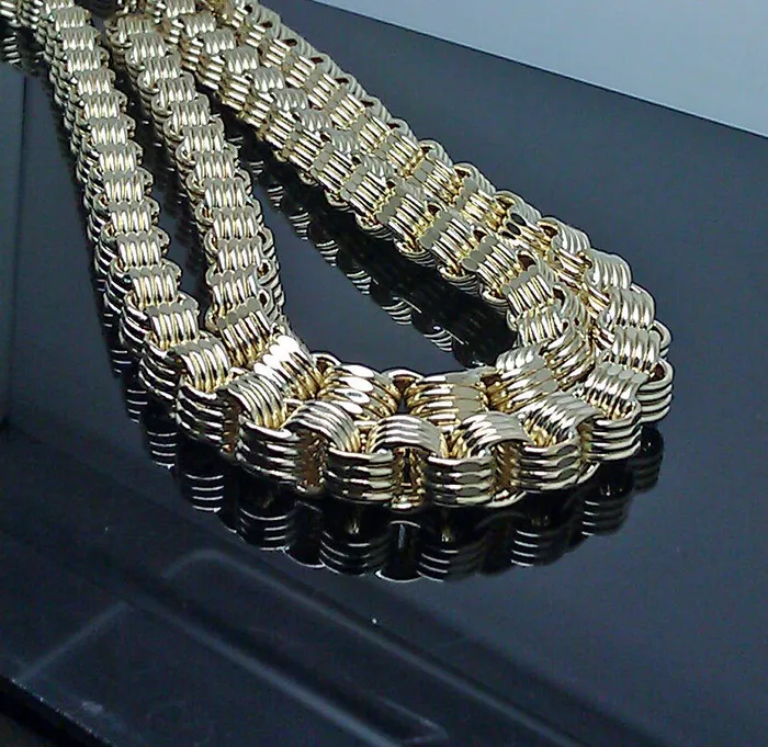 10K Yellow Gold Men Necklace Byzantine Chain 28 Inch 10MM Gold and Diamond Necklaces
