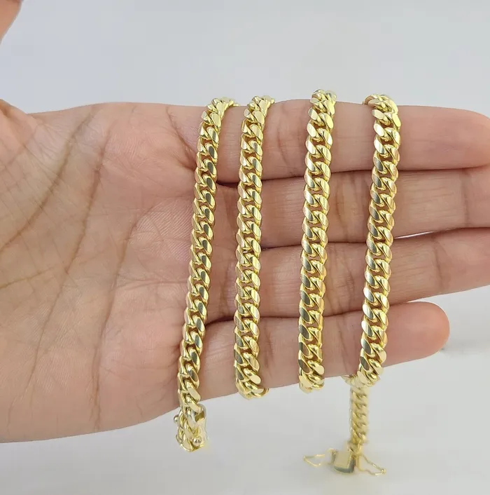 10k Yellow Solid Gold 6mm Miami Cuban Link Chain Necklace 2028 Inch Real Gold and Diamond Necklaces