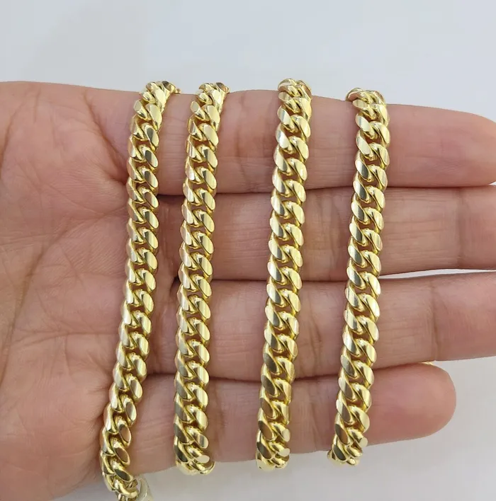 10k Yellow Solid Gold 6mm Miami Cuban Link Chain Necklace 2028 Inch Real Gold and Diamond Necklaces
