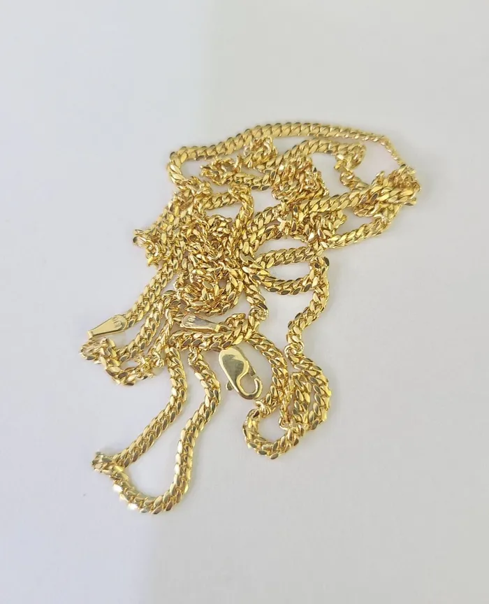 18k Real Solid Miami Cuban Chain Yellow Gold 3mm 18 Inch Genuine Necklace Globalwatches10 Necklaces