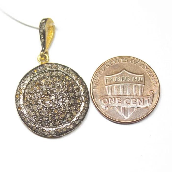 1pc Round Pave Diamond 925 Sterling Silver Gold Vermeil Charm Pendant 33mmx20mm Beads Supplies USA Necklaces