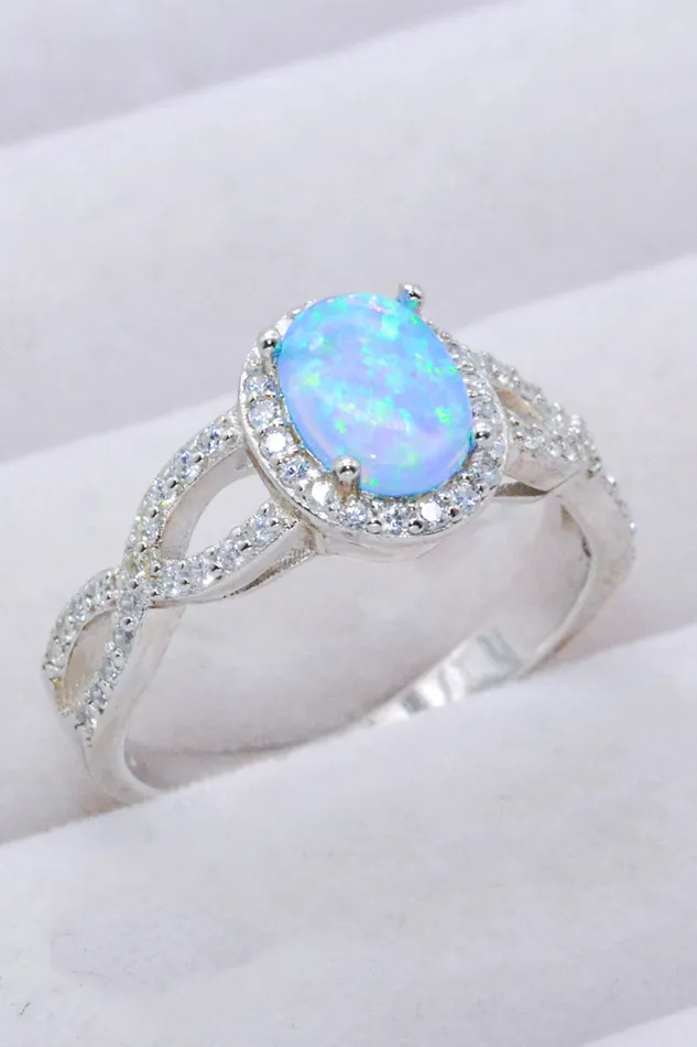 925 Sterling Silver Opal Halo Ring Trendsi Rings