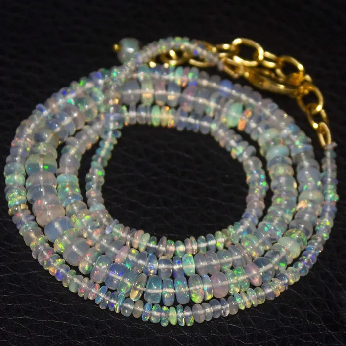 Beads Supplies USA Necklaces Natural Ethiopian Welo Opal Gold Plated Smooth Rondelle Necklace 2mm 5mm 20