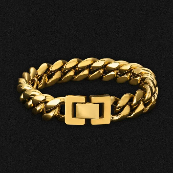 Bracelets 12mm Miami Cuban Link Bracelet 18K Gold Plated KRKC
