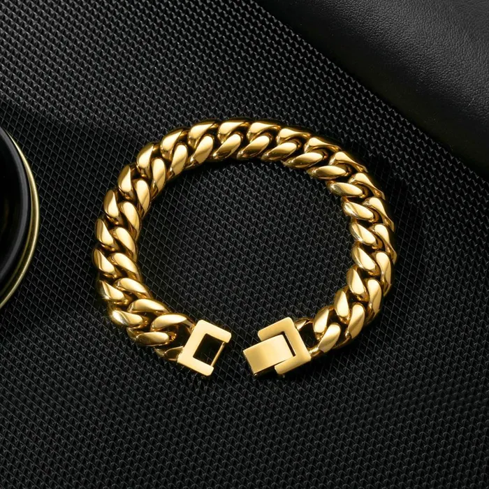 Bracelets 12mm Miami Cuban Link Bracelet 18K Gold Plated KRKC