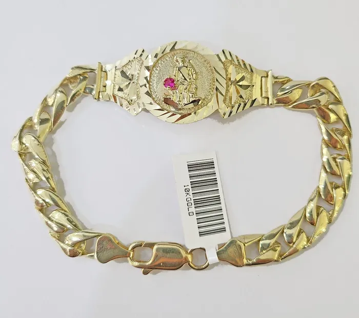 Bracelets Gold and Diamond 10k Gold St Lazaro Miami Cuban Bracelet Size 8 Inches 8mm 10kt Mens Ladies