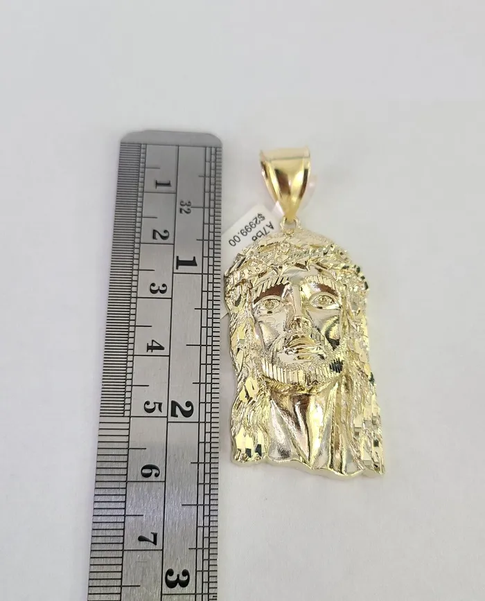 Charm Necklaces Gold and Diamond Real 10K Yellow Gold Jesus Head Pendant Charm Genuine 10Kt