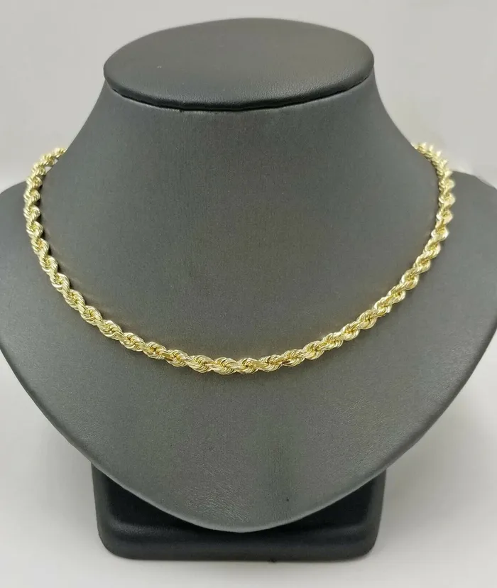 globalwatches10 10k Real Gold Rope Chain For Men SOLID 5mm 20 Inch Diamond Cut On Sale Necklaces