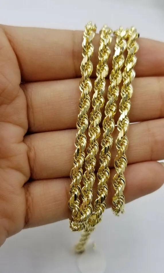 globalwatches10 10k Real Gold Rope Chain For Men SOLID 5mm 20 Inch Diamond Cut On Sale Necklaces